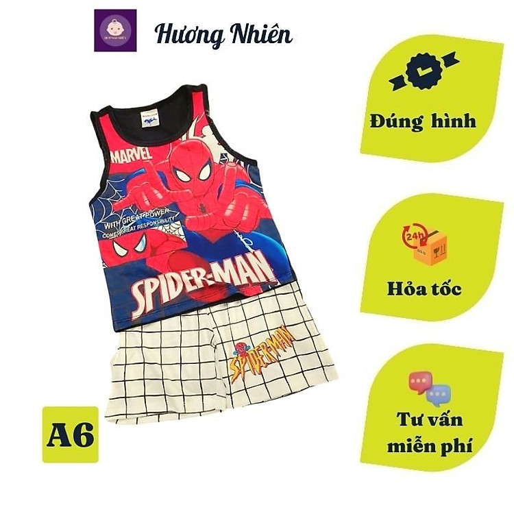 Đồ bộ thun lạnh bé trai siêu nhân nhện từ 23-40kg - vải thun lạnh