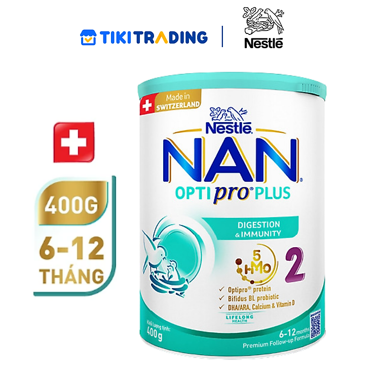 Sữa bột Nestlé NAN OPTIPRO PLUS 2 400g/lon với 5HMO Sản Xuất Tại Thụy Sĩ (6-12 tháng)