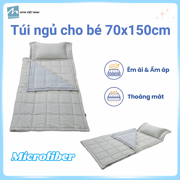 Túi ngủ cho bé MYM kích thước 70x150cm chất liệu vải Microfiber nhung