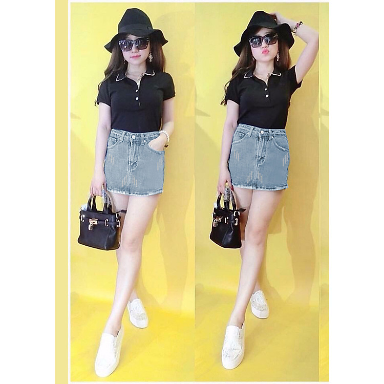 Quần Giả Váy Jean Nữ Kèm Dây Thắt Lưng