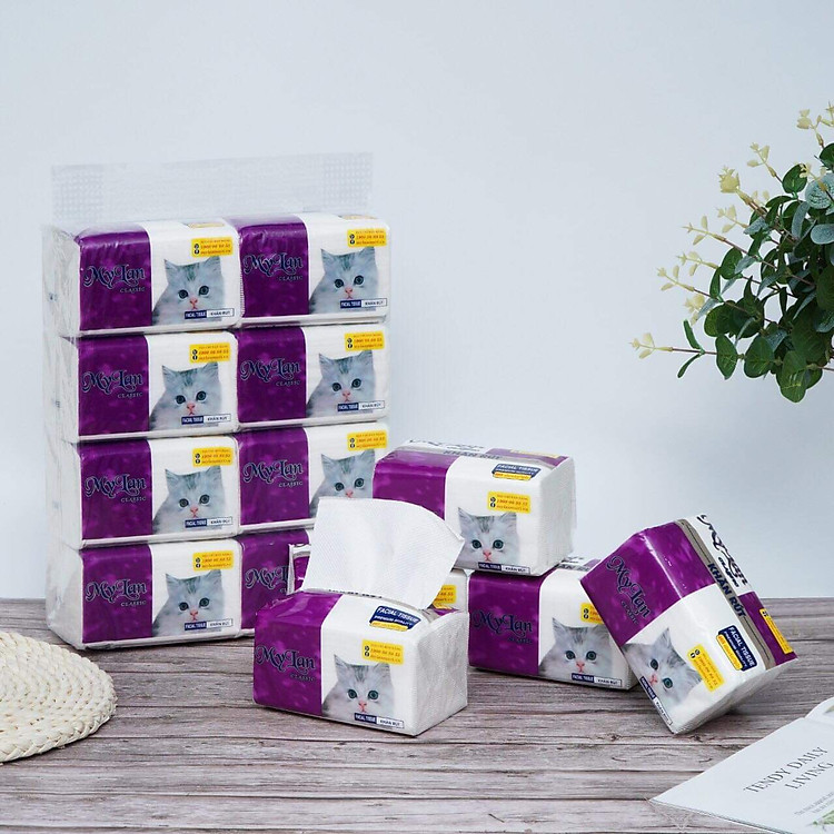 Giấy Rút Con Mèo MyLan 3 Lớp (465 Tờ/Gói, 8 Gói/Xách)