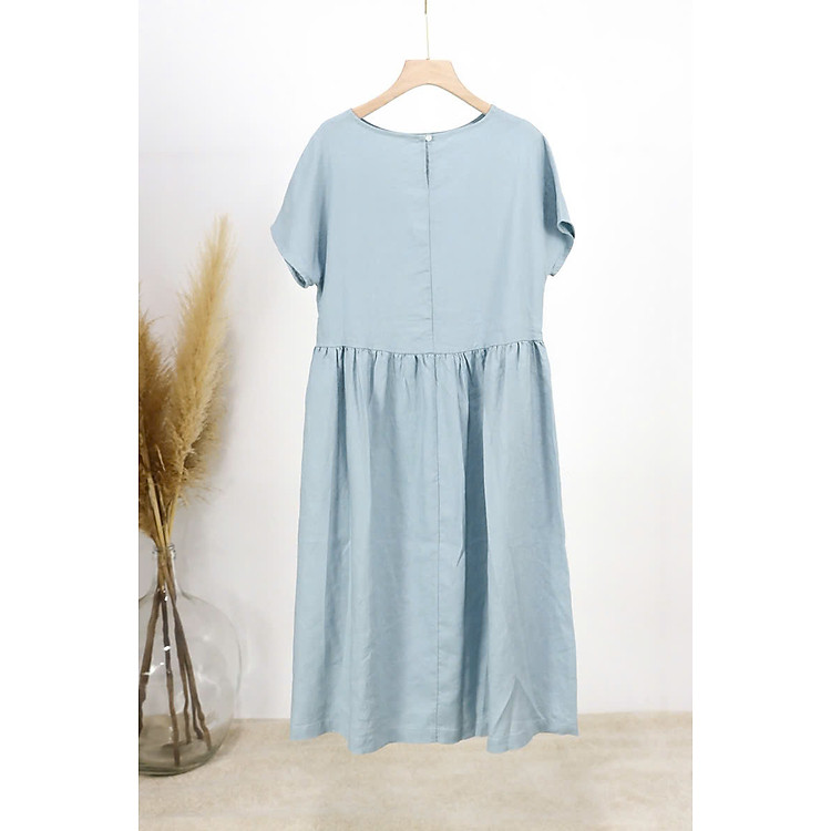 Đầm suông nữ 2 túi tay ngắn chất đũi mát nhẹ Da76