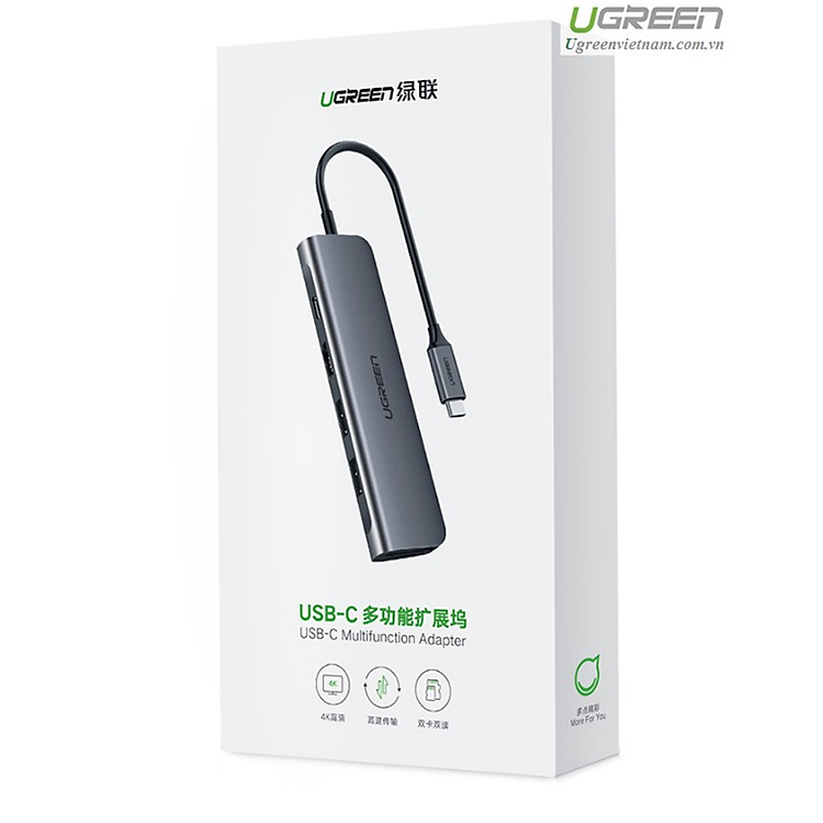Bộ chuyển đổi TYPE C sang 2 USB 3.0 + HDMI + SD TF + nguồn Ugreen 70411-Hàng chính hãng