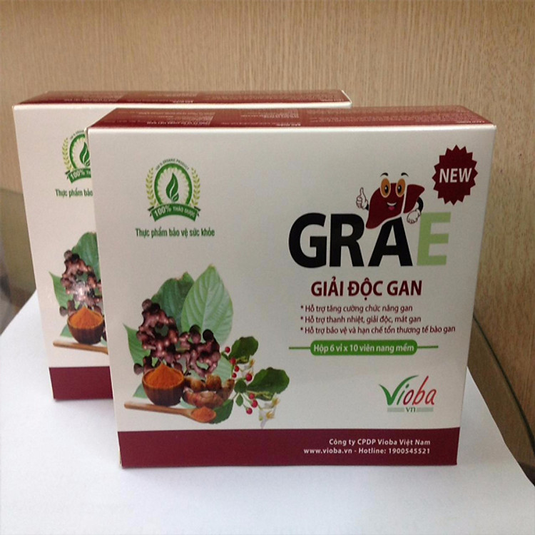 Bộ 2 hộp thực phẩm chức năng giải độc gan GRAE Vioba hộp 6 vỉ x 10 viên