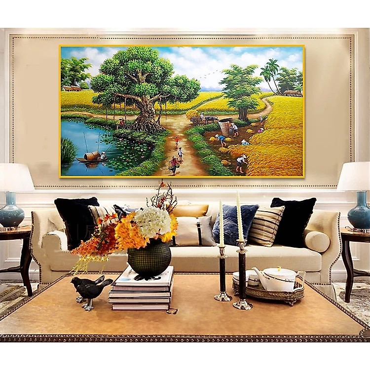 Tranh canvas Trang Trí Treo Tường - Phong Cảnh Làng Quê