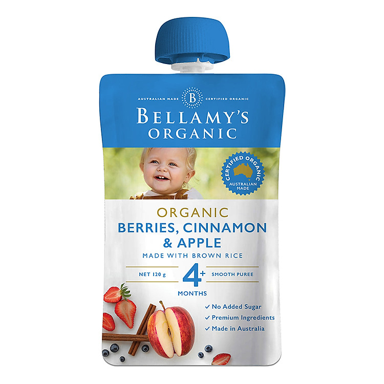 Hỗn Hợp Quả Mọng, Quế, Táo Hữu Cơ Xay Nhuyễn Bellamy's Organic