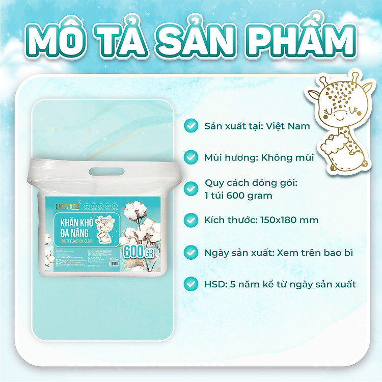 Combo 3 khăn vải khô HappyKids 600GR Giá rẻ - Hình ảnh 3