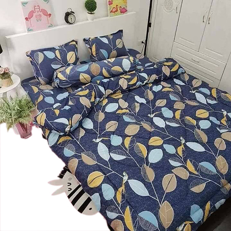 Drap Cotton Poly Hàn quốc Kèm Mền Chần Gòn 1,6 x 2m Lá đa