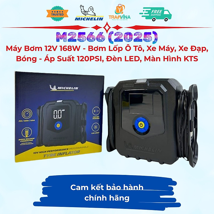 Máy bơm lốp ô tô, xe máy, xe đạp, phao bơi Michelin M2566 (Phiên bản 2025) - 12V - 168W - Hàng chính hãng