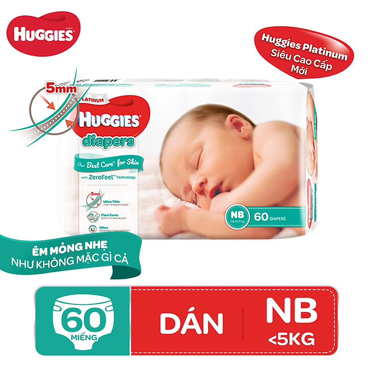Tã dán siêu cao cấp Huggies Platinum NB60 - 60 Miếng (dưới 5kg)