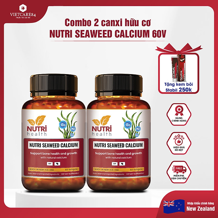 Combo 2 Hộp Canxi Hữu Cơ New Zealand Nutri Seaweed Calcium 60 Viên - Bổ Sung Canxi, Tăng Chiều Cao, Chống Loãng Xương