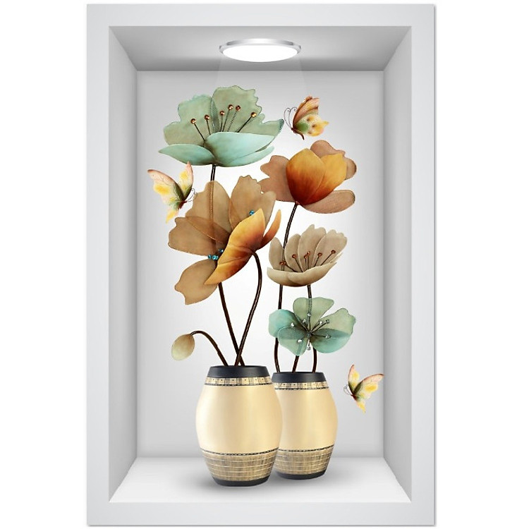 Tranh dán tường ô 3D lọ hoa đẹp LoHoaDon_0013 KT 40 x 60 cm