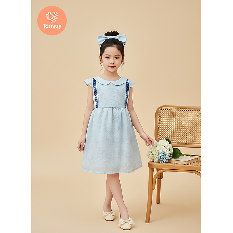 Đầm Xoè Xếp Ly Bé Gái Tamiuy Màu Xanh Danh Cho Bé 10-38 kg