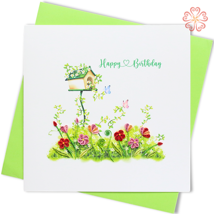 Thiệp Giấy Xoắn Nghệ Thuật - Thiệp Sinh Nhật Vườn Hoa - Flower Garden Birthday Card - Happy Birthday - 15 x 15 - VN2XM115E20E1