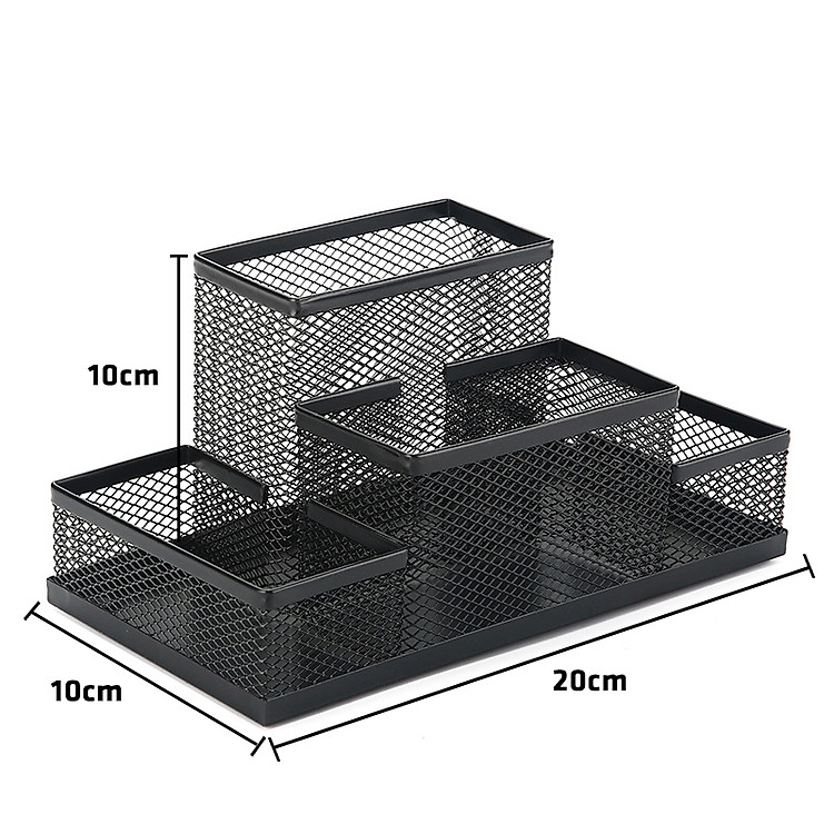 Hộp đựng bút kim loại đa năng (4 ngăn) - màu đen - Ảnh 4