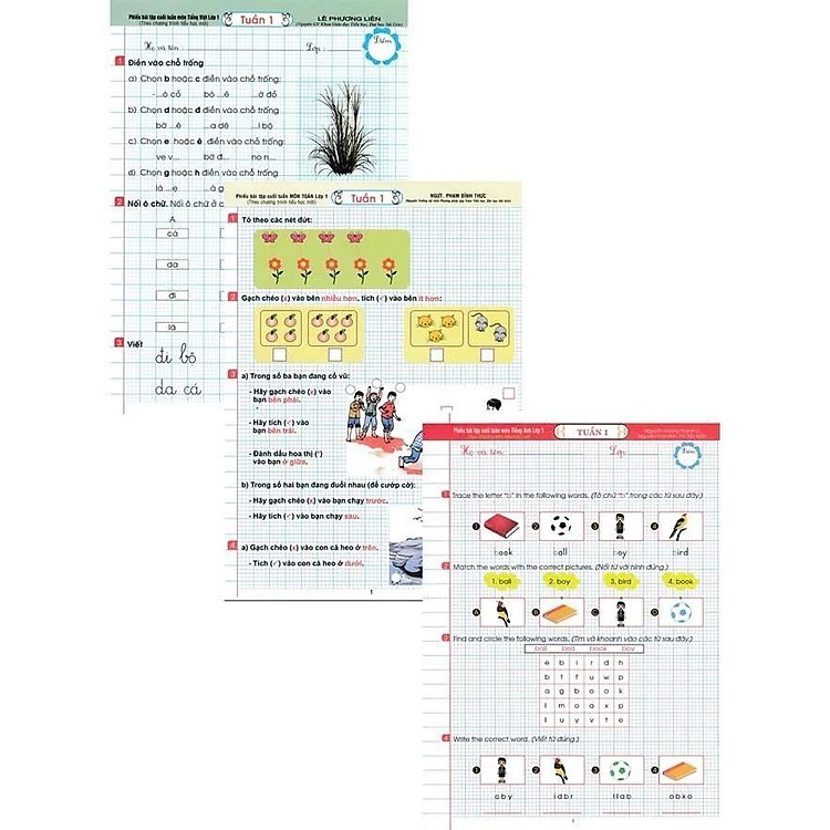 Sách - Phiếu Bài Tập Cuối Tuần Môn Toán - Tiếng Việt - Tiếng Anh Lớp 1 - Combo 3 Cuốn - Theo Chương Trình Tiểu Học Mới