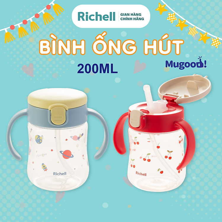 Bình ống hút RICHELL MUGOOD 200ml Chính hãng Giá tốt - Hình ảnh 2