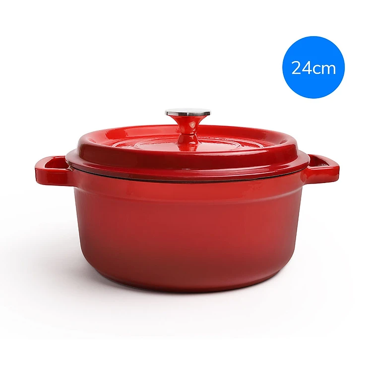 Nồi gang tráng men 2 tay cầm LocknLock CIC2405 - 24cm - Màu đỏ