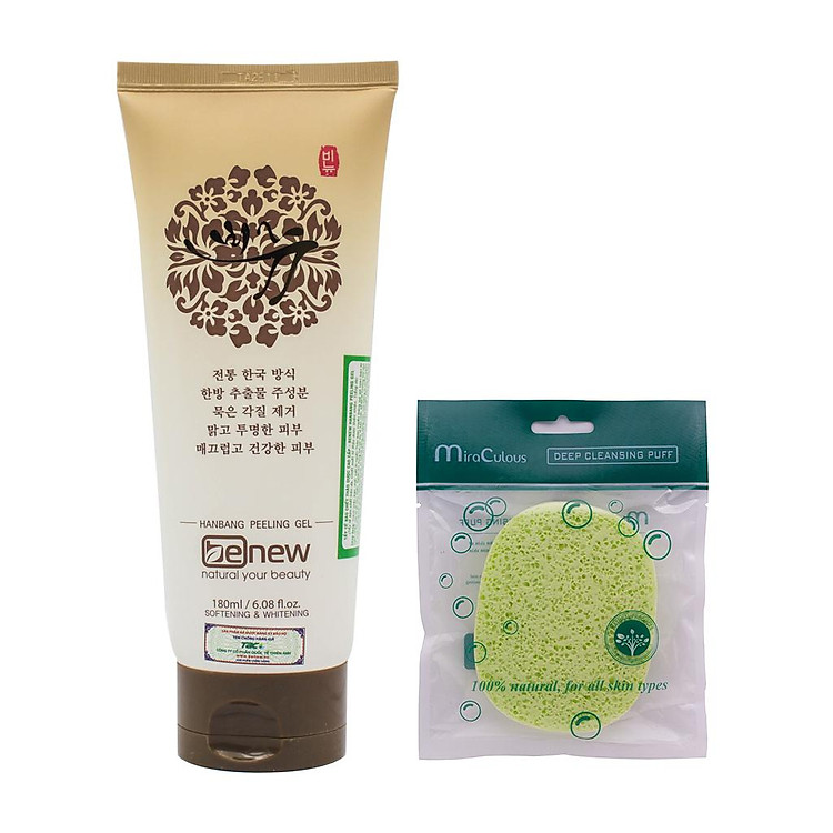 Gel Tẩy Tế Bào Chết Trắng Da Benew Hanbang Feeling Gel Hàn Quốc Cao Cấp (180ml) +Bông Rửa Mặt Mira Culuos– Hàng Chính Hãng