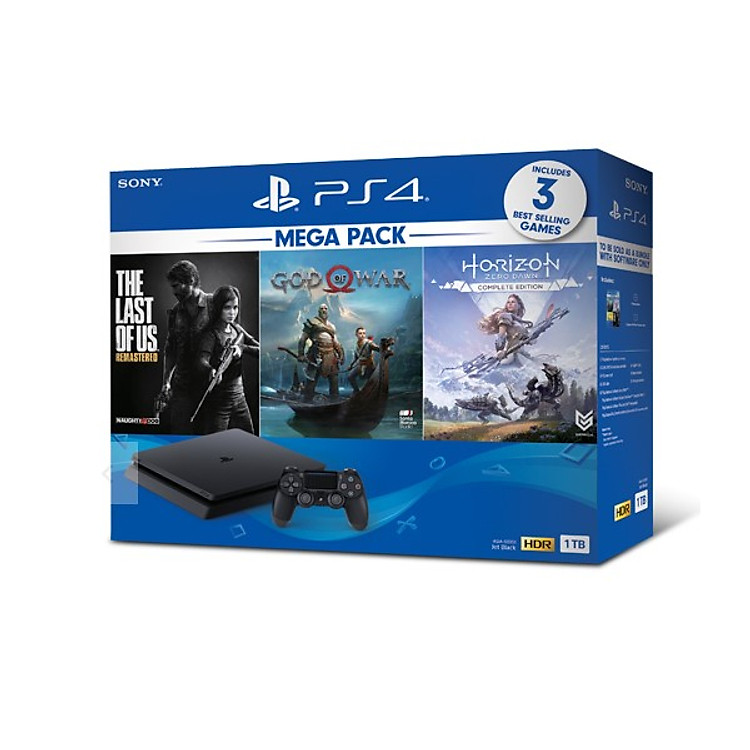 Bộ Máy PS4 Slim 1TB Model CUH-2218B MEGA kèm 3 Game God Of War ,The Last Of Us ,Horizon Zero Dawn - Hàng Chính Hãng