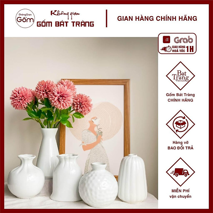 Lọ hoa mini, Bình cắm hoa gốm sứ Bát Tràng trang trí phòng khách phòng làm việc