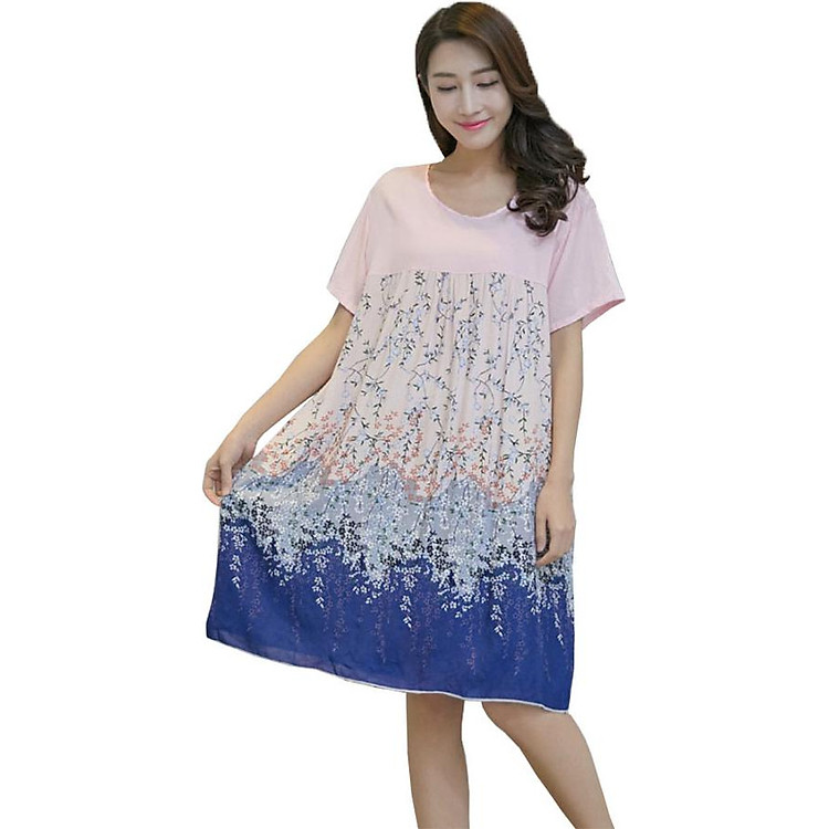 Váy lanh nữ họa tiết hoa (Suối Hoa) đẹp rực rỡ - Màu Hồng