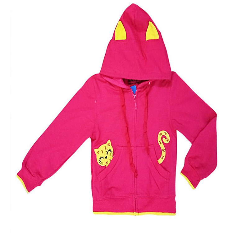 Áo khoác da cá bé gái khóa kéo có mũ cho bé 12-26kg