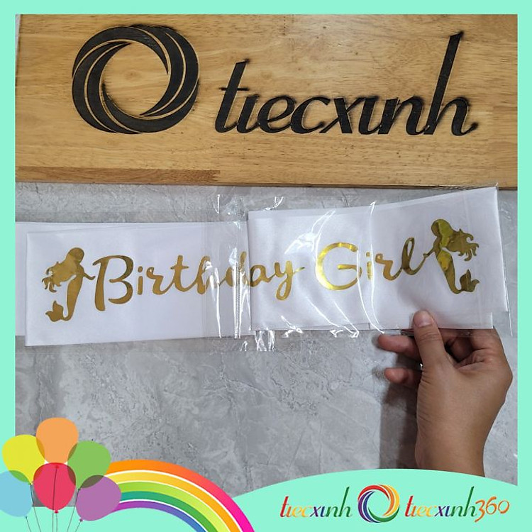 Băng đeo chéo sinh nhật tiệc xinh Birthday Girl tiên cá – Trắng
