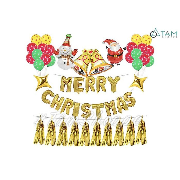 Bộ trang trí Noel chuông vàng dây tua rua nguyên set X-SBGS-01