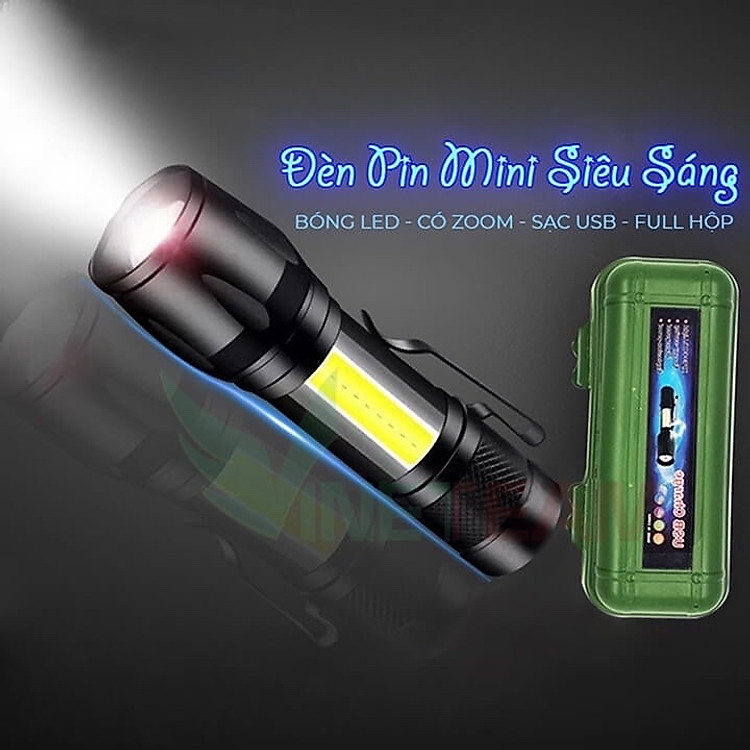 Đèn pin cầm tay với 3 chế độ siêu sáng kèm hộp đựng sang trọng , có zoom ,dây cắm sạc ,chống sốc , chống nước nhỏ gọn tiện lợi