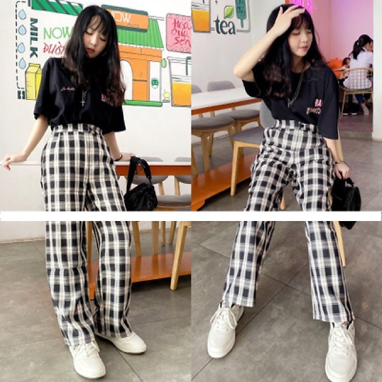 Quần ống rộng kẻ caro cực hot 2020