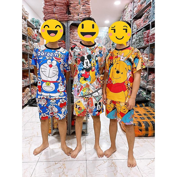 (63-75kg) Đồ bộ BIGSIZE mặc nhà nam/nữ đùi chất thun lạnh 3d. vịt sally - gấu brown - chó/cún snoopy - chuột mickey - chuột minnie - vịt donald - doraemon - kitty - thỏ melody - báo hồng the pink panther - tom and jerry - gấu pooh - cọp tigger - mèo garfield - ếch keroppi - gấu rilakkuma gấu panda mochi - gấu Bao Bao - thỏ Jenny