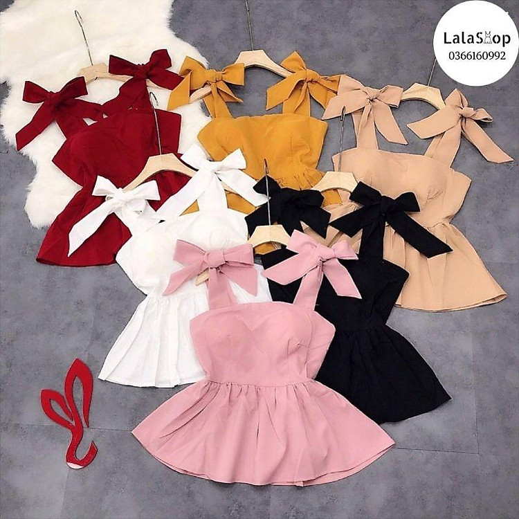 ÁO 2 DÂY BABYDOLL CỘT NƠ VAI