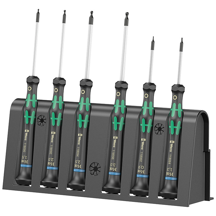 Bộ tua vít điện tử 6 cái lục giác 2052/6 Hexagon kèm giá treo Wera 05118156001