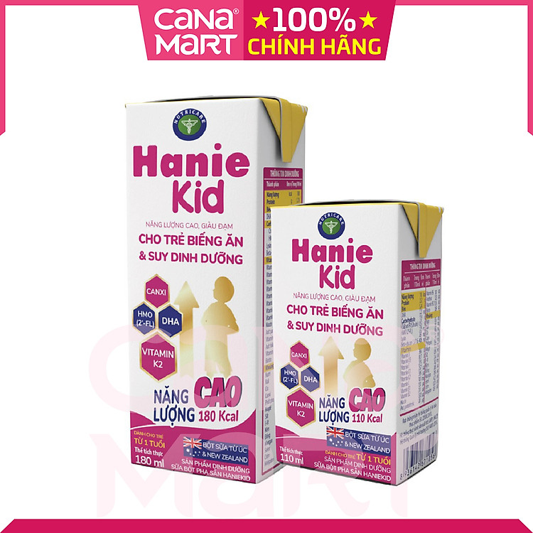 Thùng sữa nước Nutricare Hanie Kid cho trẻ biếng ăn suy dinh dưỡng (180ml)