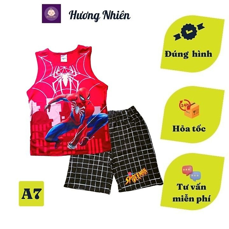 Đồ bộ thun lạnh bé trai siêu nhân nhện từ 23-40kg - vải thun lạnh