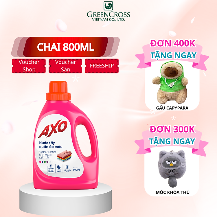 Combo 2-12 chai Nước tẩy quần áo màu AXO 800ml đánh bay vết bẩn đa dạng mùi hương giữ màu cho quần áo