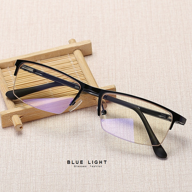 Kính Giả Cận, Gọng Kính Cận Nam Nữ Mắt Vuông Nửa Gọng Thanh Lịch Không Độ Hàn Quốc - BLUE LIGHT SHOP