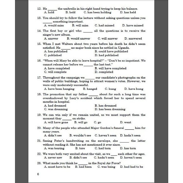 Câu Hỏi Trắc Nghiệm Chuyên Đề Ngữ Pháp Tiếng Anh Tài Liệu Ôn Thi THPT Quốc Gia - Ảnh 6