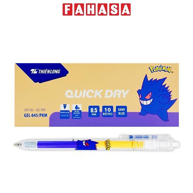 Hộp 10 Bút Gel Quick Dry Pokemon 0.5 mm - Thiên Long GEL-045/PKM - Mực Xanh - Gengar