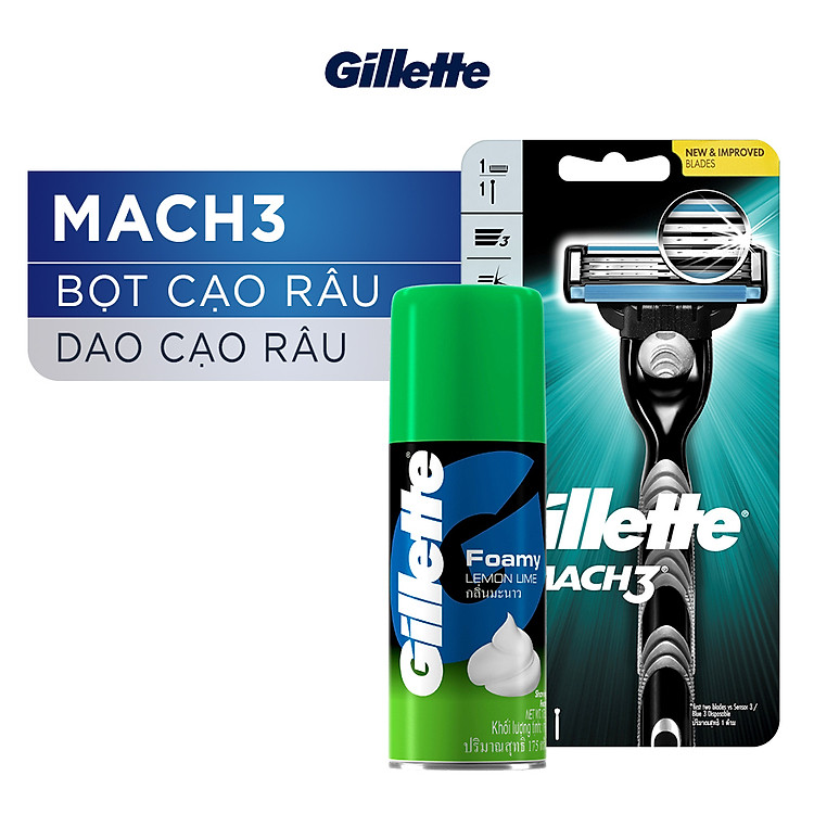 Dao Cạo Râu Gillette Mach 3 Classic Và Bọt Cạo Râu Gillette Hương Chanh Chai 175G