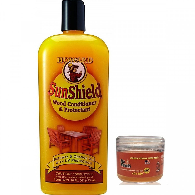 Kem chống nứt nẻ và bảo vệ đồ gỗ ngoài trời Howard Sunshield SWAX16 473ml + Tặng nước rửa xe Nu Finish Car Wash 30ml
