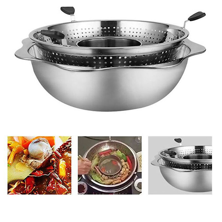 Nồi lẩu xoay inox 32cm, Tặng kèm 3 thìa inox cao cấp