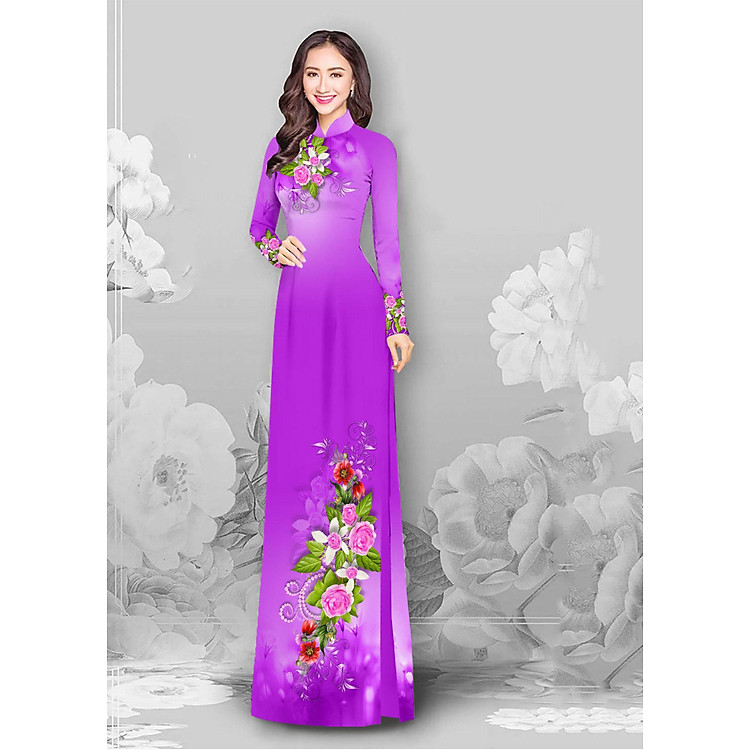 Vải Áo Dài Họa Tiết Hình Hoa Hồng Loang Màu Tím Nhạt DN-HT-482-23