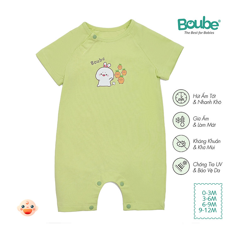 Bộ liền thân, bodysuit cộc tay cúc chéo cho bé sơ sinh nhiều màu sắc Boube, vải Cotton organic thoáng mát - Size 0-12M