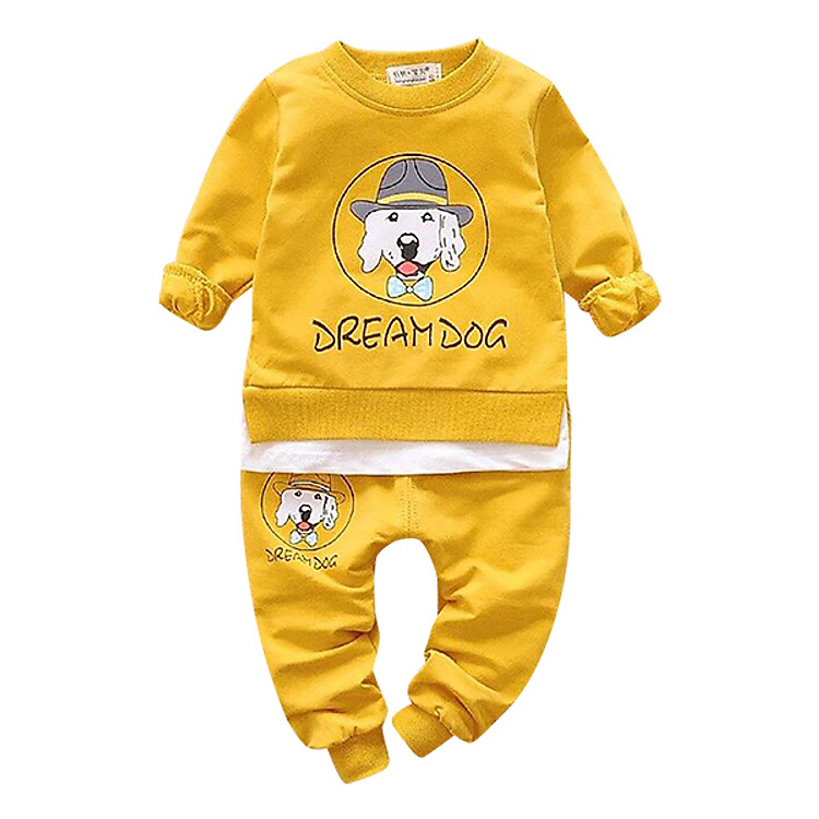 Bộ Quần Áo Thu Mẫu Cún Đội Mũ Vàng - Chất Da Cá