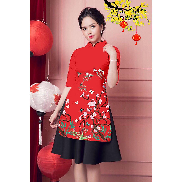 ÁO DÀI CÁCH TÂN MẪU MỚI IN 5D HOA ĐÀO CHO BẠN GÁI THANH LỊCH