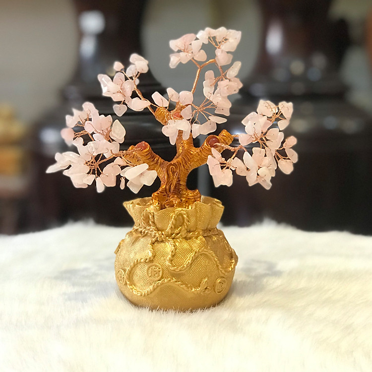 Cây Tài Lộc Thạch Anh Hồng Chậu Túi Vàng