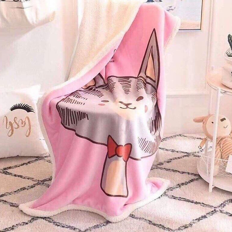 CHĂN LÔNG CỪU CHO BÉ SIÊU MỀM MỊN 1mx1m4 - THỎ HỒNG