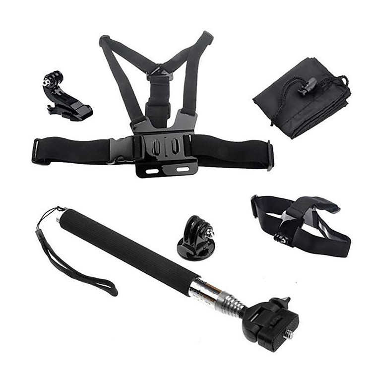 Bộ Phụ Kiện Camera gậy selfire, đai đeo ngực, đai đeo đầu, kẹp mũ, túi cho camera thể thao, camera hành trình SJCAN, GoPro, Eken